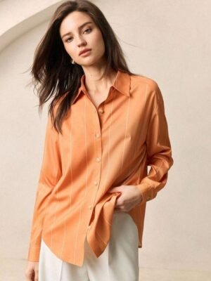 AAHWAN Women Oversized Fit Vertical Striped Spread Collar Casual Shirt