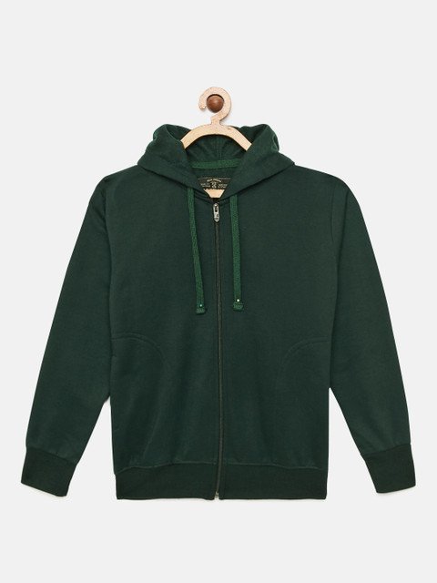 ADBUCKS Boys Green Solid Hooded Sweatshirt