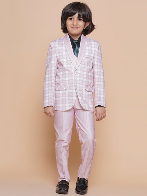 Aj DEZInES Boys Checked Single-Breasted 3 Piece Suit