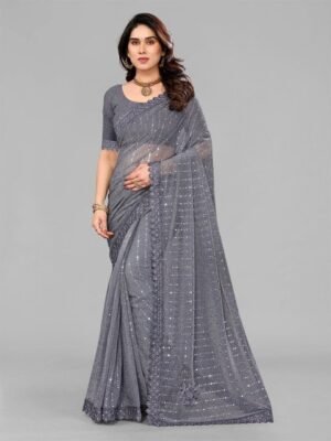 A.K. FABRICS Embellished Beads & Stones Saree With Blouse
