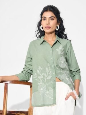AKKRITI BY PANTALOONS Embroidered Shirt Collar Pure Cotton Tunic