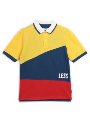 Alan Jones Boys Colourblocked Printed Polo Collar Regular Fit Cotton T-shirt
