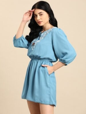 all about you Embroidered Tie-Up Neck Playsuit