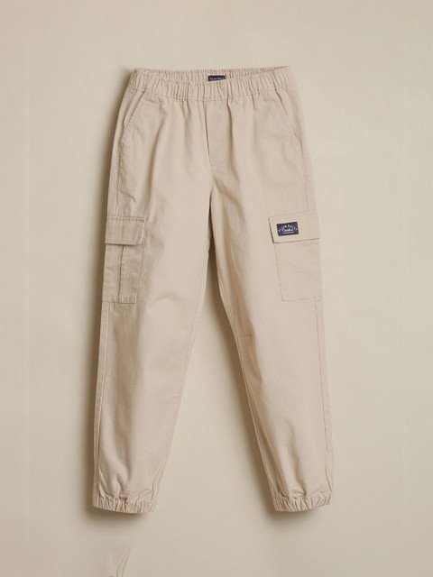 Allen Solly Junior Boys Slim Fit Mid-Rise Flat-Front Cotton Cargos