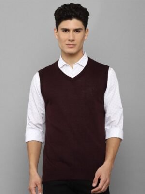 Allen Solly Men Maroon Solid Acrylic Sweater Vest