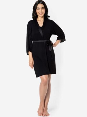 Amante V-Neck Knee Length Waist Tie-Ups Sleep Robe