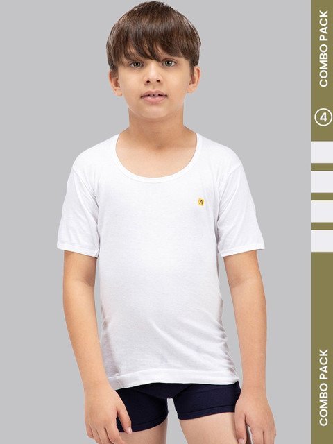 Amul Comfy Boys Pack of 4 Cotton White Plain Vest With Sleeve