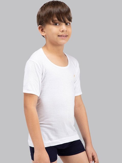 Amul Comfy Boy's Pack of 8 Cotton White Plain Vest With Sleeve
