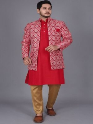 amzira Band Collar Straight Kurta With Pyjamas & Jacket