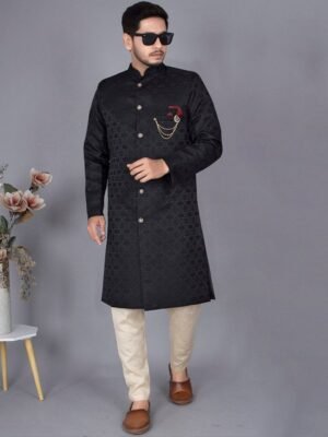 amzira Self-Design Cotton Sherwani Set