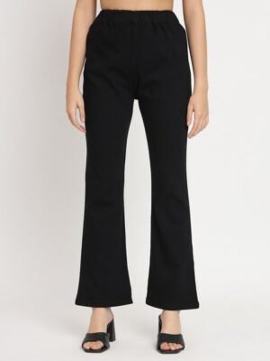 AngelFab Women High-Rise Cotton Bootcut Trousers
