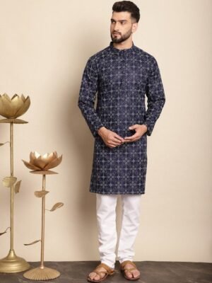 Anouk Ethnic motifs Printed Band Collar Regular Kurta with Churidar