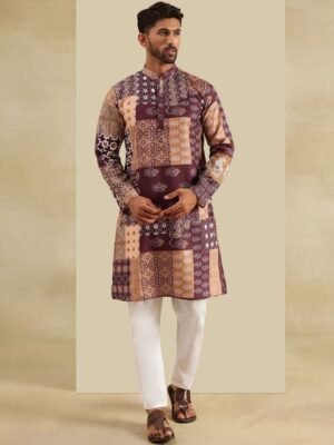 Anouk Floral Printed Mandarin Collar Kurta With Pyjamas