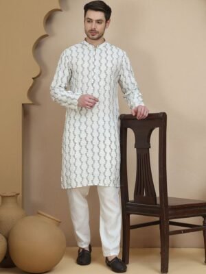 Anouk Floral Printed Mandarin Collar Straight Kurta With Pyjamas