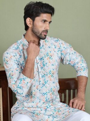 Anouk Floral Printed Mandarine Collar Straight Kurta