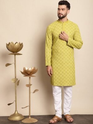 Anouk Green Ethnic Motifs Embroidered Sequinned Pure Cotton Kurta with Churidar