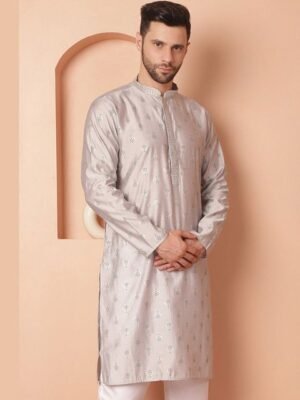 Anouk Grey Floral Printed Mandarin Collar Straight Kurta
