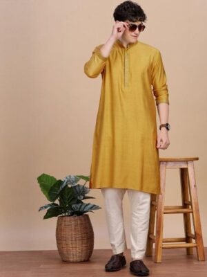 Anouk Mandarin Collar Thread Work Cotton Straight Kurta