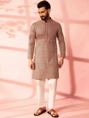 Anouk Men Embroidered Regular Thread Work Pure Cotton Kurta with Pyjamas