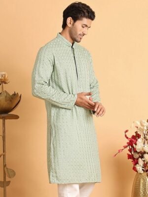 Anouk Men Geometric Embroidered Chikankari Kurta