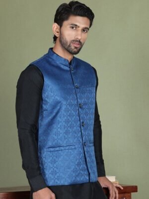 Anouk Men Woven Designed Mandarin Collar Nehru Jacket