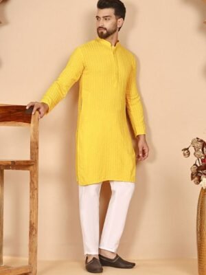 Anouk Rustic Men Ethnic Motifs Embroidered Regular Sequinned Kurta with Pyjamas