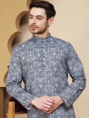 Anouk Rustic Paisley Printed Mandarin Collar Straight Kurta With Pyjamas