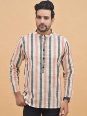 Anouk Rustic Striped Shirt Collar Pure Cotton Handloom Kurti