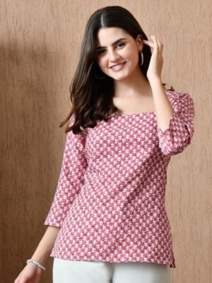 Anouk Rustic Women Ethnic Motifs Printed Square Neck Cotton Top