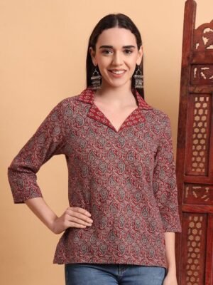 Anouk Rustic Women Paisley Printed Shirt Collar Pure Cotton Short Kurti