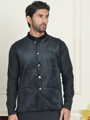 Anouk Woven Mandarin Collar Neck Nehru Jacket