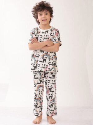 Anthrilo Boys Summer Panda Short Slevee Pure Cotton Pyjama Set