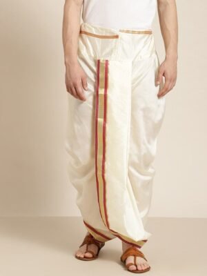 Anug by SOJANYA Men Off White & Maroon Solid Dhoti Pants