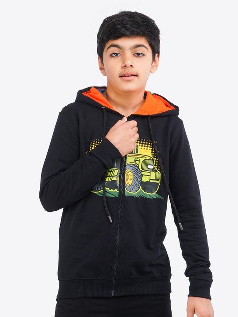ariel Boys Black Printed Hooded Sweatshirt
