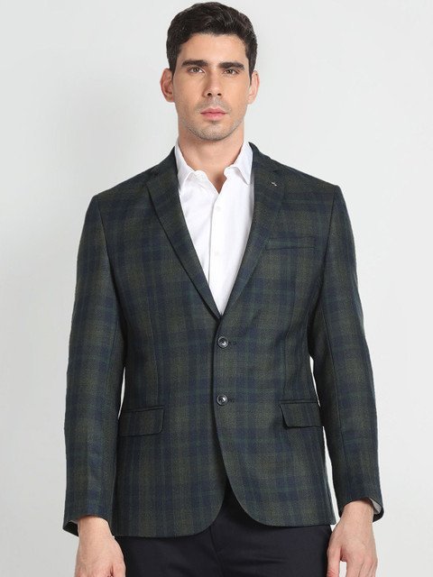 Arrow Checked Slim-Fit Single-Breasted Blazer