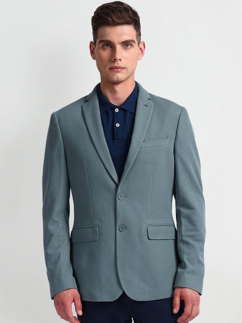 Arrow Notched Lapel Long Sleeves Single Breasted Slim Fit Formal Blazer