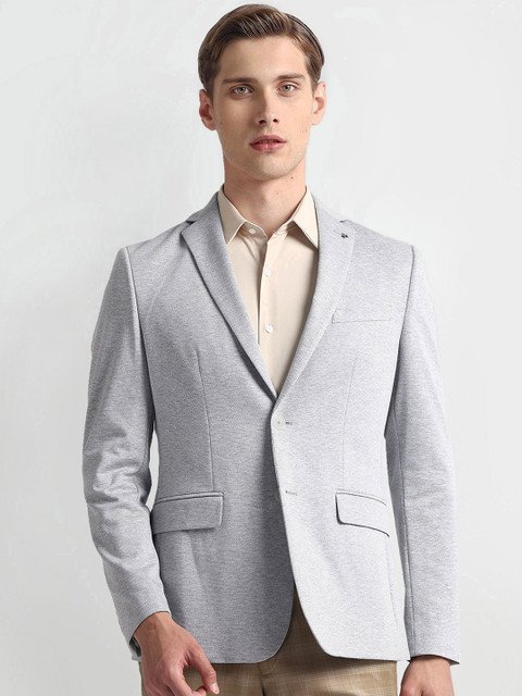 Arrow Self Design Slim-Fit Single-Breasted Heathered Slim Knit Formal Blazer