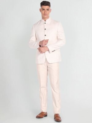 Arrow Self Design Tailored Fit Jacquard Single-Breasted Mandarin Collar 2-Piece Suit
