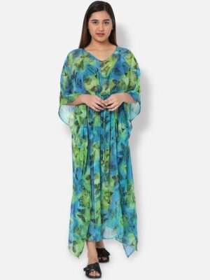 Ashtag Women Butterfly Printed Sheer Beachwear Cover-up Kaftan Dress