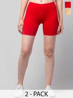 Attire Zone Women Pack of 2 Skinny Fit Low-Rise Cycling Sports Shorts