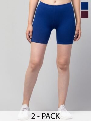 Attire Zone Women Pack Of 2 Skinny Fit Mid-Rise Cycling Sports Shorts