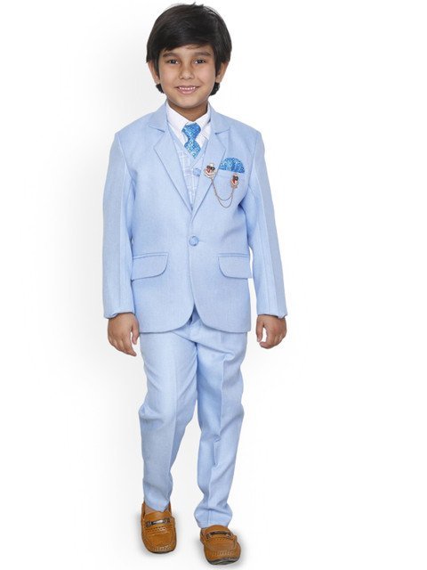 BAESD Boys 4Pc Regular Fit Single-Breasted Blazer and Trousers Suit