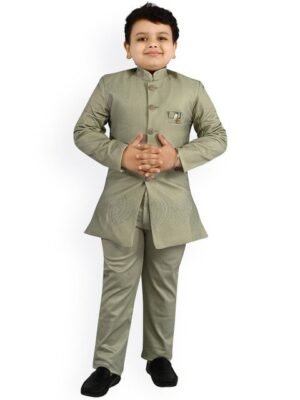 BAESD Boys Embroidered Band Collar Sherwani Set