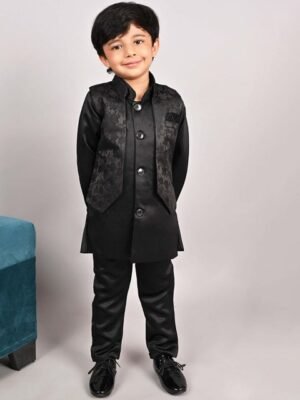 BAESD Boys Jacquard Design Mandarin Collar Indo Western Set
