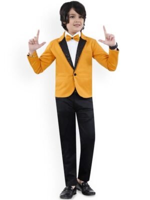 BAESD Boys Notched Lapel Self-Design Long Sleeve Single Breasted Blazer