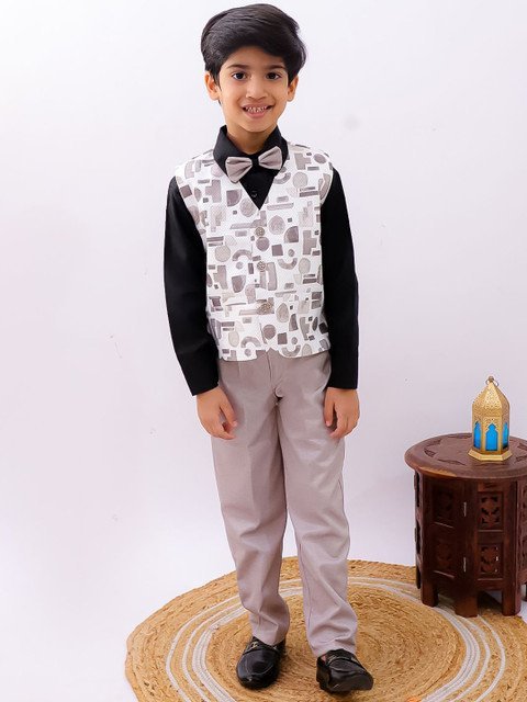 BAESD Boys Printed Three-Piece Suit With Bow Tie