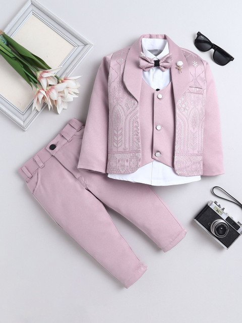 BAESD Boys Shawl Collar Leaf Motifs Jacquard Four-Piece Party Suit