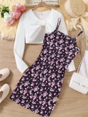 BAESD Floral Print Applique Crepe A-Line Maxi Dress