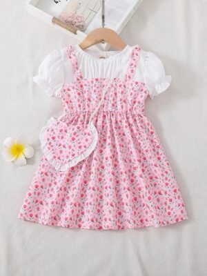BAESD Floral Printed Fit & Flare Dress With Slingbag