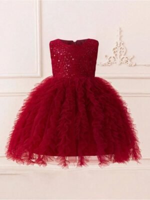 BAESD Girls Embellished Sequined Ruffles Fit and Flare Dress